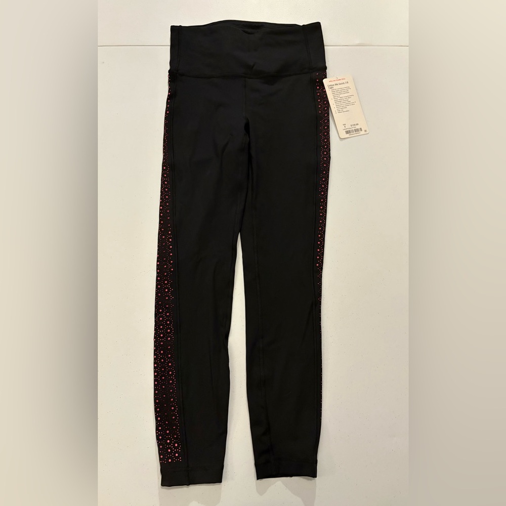Lululemon Color Me Quick 7/8 Black Leggings with pink trim under layer